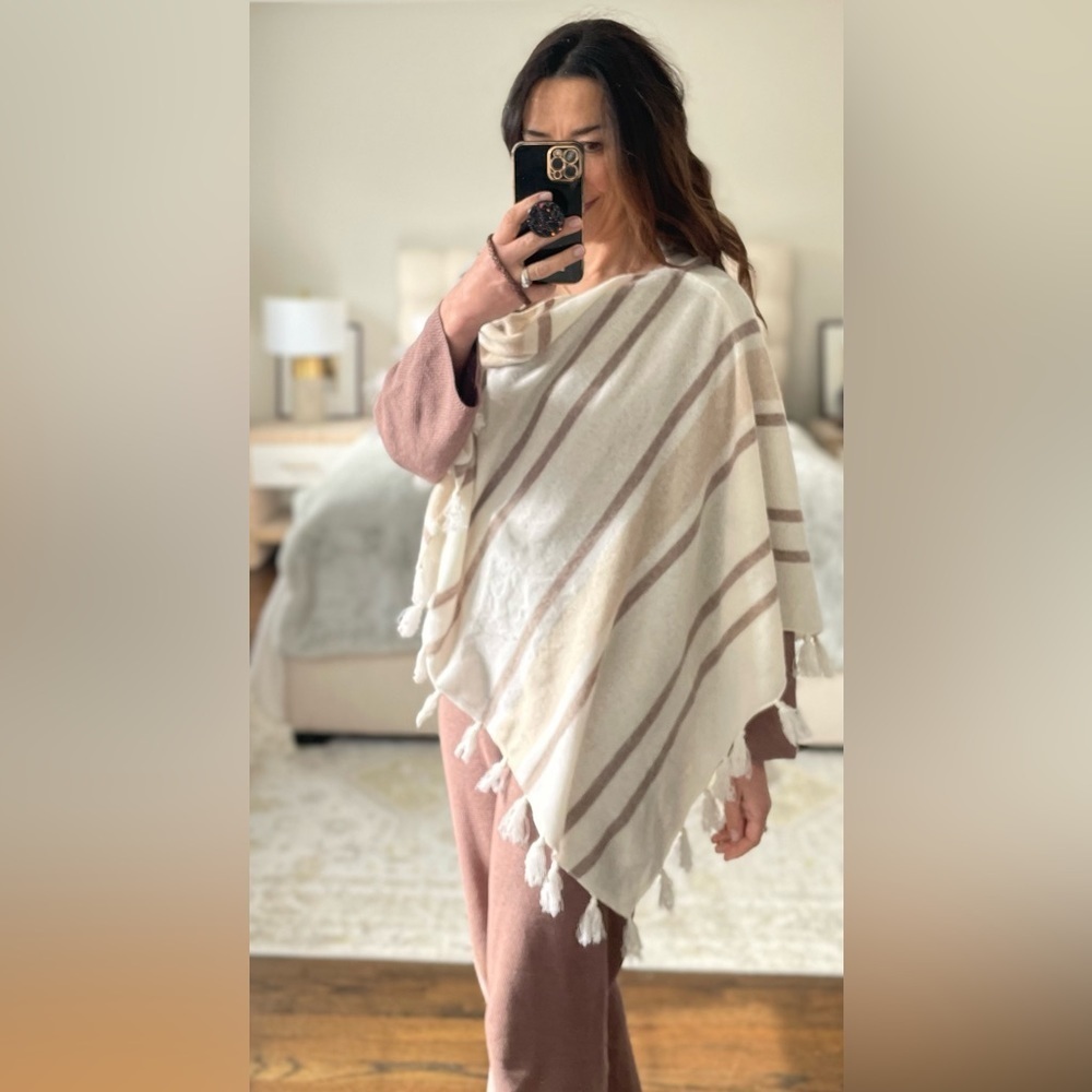 Letarte 100% Cashmere Stripe Poncho Shawl
